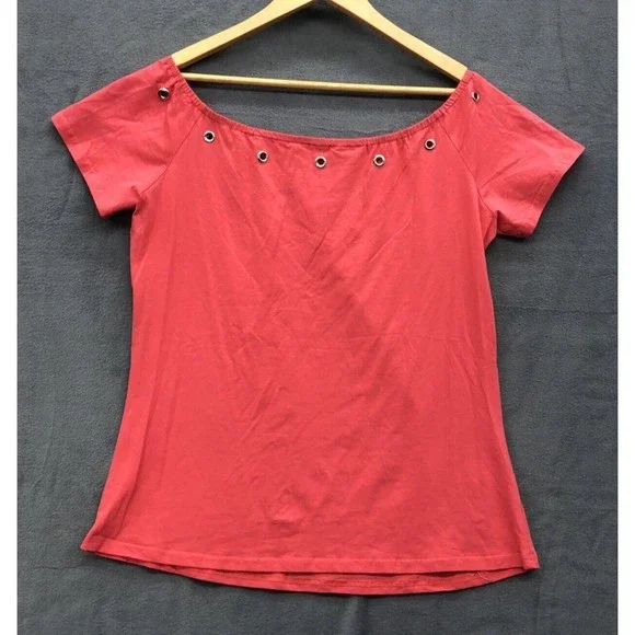 New York & Company Shirt Large Pink Grommet Boat Neck Neckline NWT - Picture 11 of 13